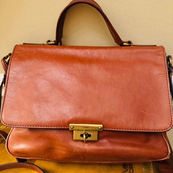 Fossil Brown Leather Memoir Novel Flap Crossbody Messenger Satchel Purse ZB5413 - Picture 3 of 14